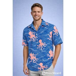 Chubbies Octopus Print Button Down Shirt Men's Medium Blue Pink Tropical Sh Sl